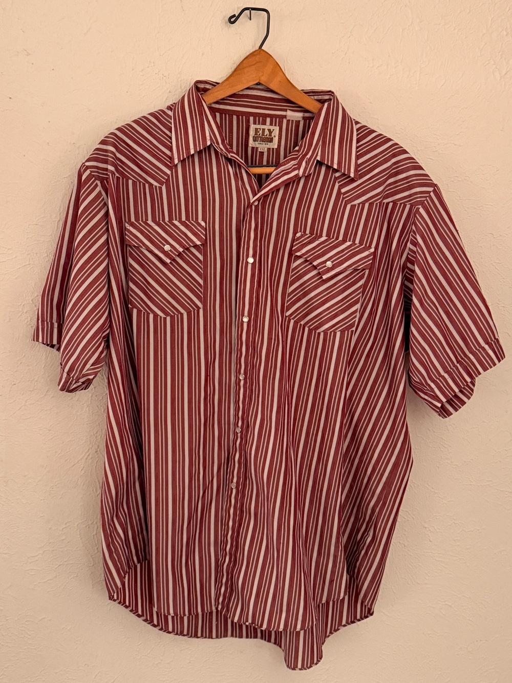 Vintage Ely Red Striped Short-Sleeve Western Shirt XXL